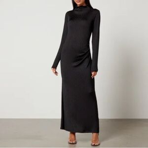 Good American Shine Rib-Knit Funnel Tick Midi‎ Dress XS Black nwt